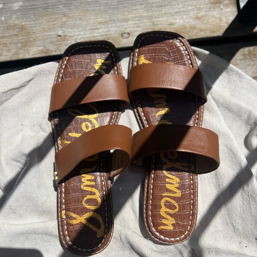 Sam Edelman Brown Leather Slide Sandals
